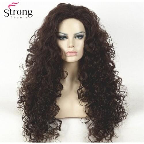 Long Dark Brown Curly Afro Full Synthetic Wig Womens Wigs