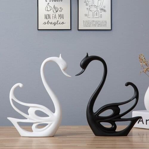 European Resin Black White Swan Decoration Artwork Home Livingroom Furnishing Crafts Porch TV Cabinet Office Figurines Ornaments