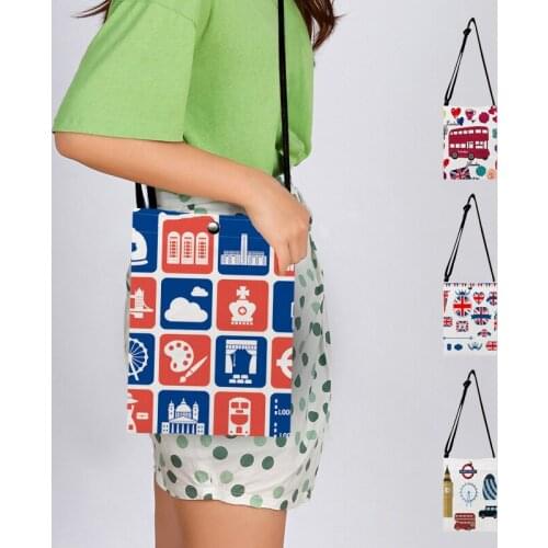 Classic British Style London Landscape Print Crossbody Canvas Shoulder Bag Casual Small Cellphone Bag Fashion Handbag Purse