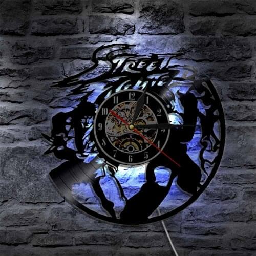 Classic Arcade Game Wall Clock Fighting Character Cartoon Silhouette Vintage Vinyl Record Wall Clock For Bar Gaming Room Decor