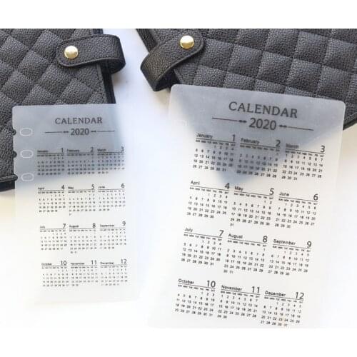 Classic 2020 Year Calendar PVC 6 Holes Index Divider for Spiral Binder Planner Notebooks Stationery Supplies A5A6