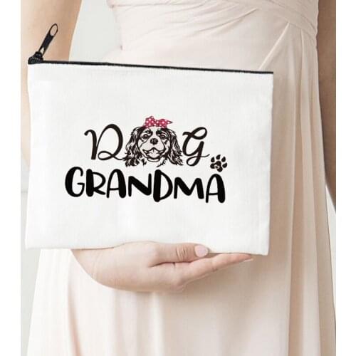 Dog Grandma Makeup Bag Letter Flower Print Cosmetic Bags Grandma Make Up Bags Toiletries Organizer Pouch Ladies Purses