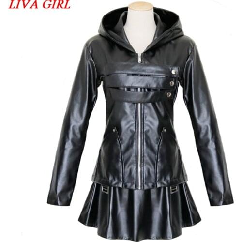 Liva girl Japanese Anime Tokyo Ghoul Touka Kirishima Cosplay Costumes Women Leather Black Dress Hoodie Jacket With Stocking