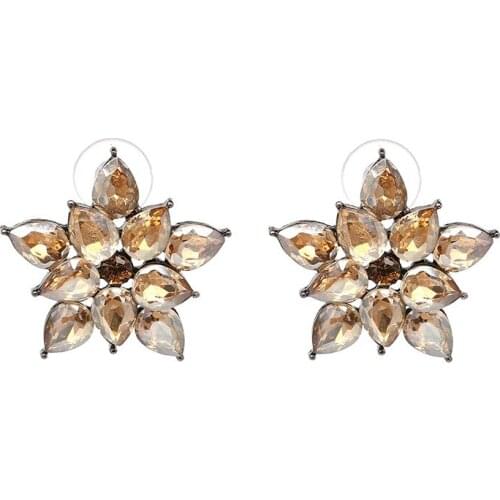 Trendy Elegant White/Grey/Champagne Crystal Flower Stud Earrings For Women Fashion Jewelry Delicate Party Earring