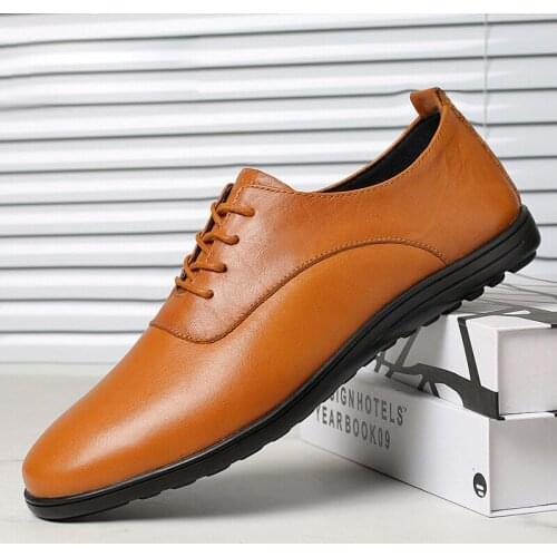 Men Casual Shoes Business Men Genuine Leather Shoes Fashion all-match Casual Formal Dress Breathable black brown Mens Flats