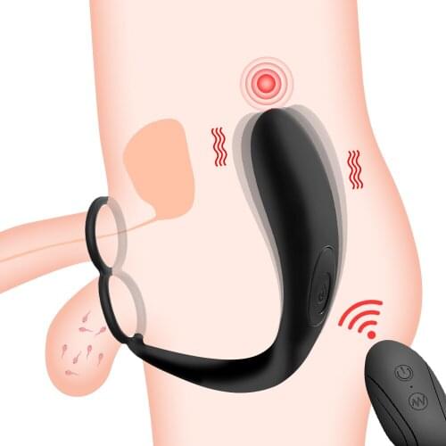 G-spot Double ring Male Prostate Massage Vibrator Wireless Remote Control Anal Plug Delay Ejaculation Ring Sex Toys for Men Gay