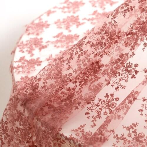 Red Bean Color Embroidery Soft Mesh Lace Fabric DIY Tablecloth Doll T-shirt Skirt Wedding Dress Accessories