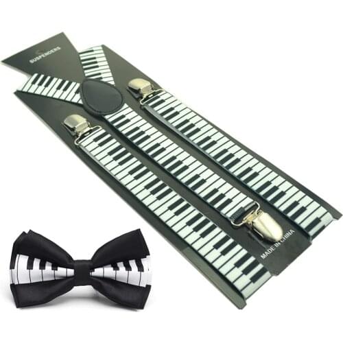 2020 NEW Women Men Suspender and Bow tie Set Y-Shape Piano Keyboards For Trousers Pants Holder Braces Office Casual Bow tie Set