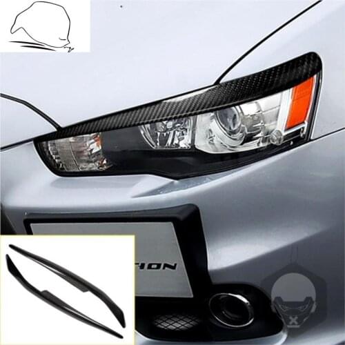 Real Dry Carbon Fiber Headlamp Headlight Eyelids Eyebrow Tirm Cover For Mitsubishi Lancer Evolution EVO X 08-14 Car Accessories