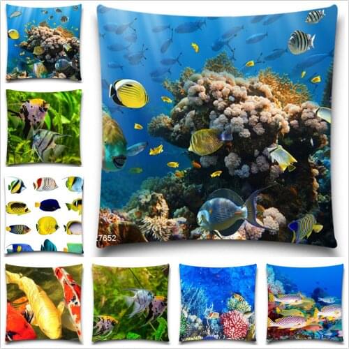 Undersea World Home Decorative Pillow Case 5 size 9 style New Cotton Polyester Pillow Cover Colorful fish Pattern Cushion Cover