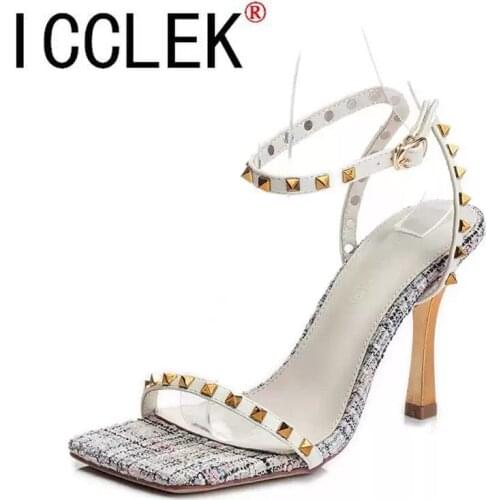 2021 New 9CM PUMPS Woman Sexy Nightclub Stiletto Heels Patent-leather Metallic Rivet Hollow Roman Fashion Sandals
