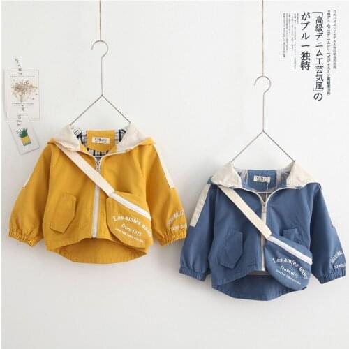 2019 Autumn New Childrens Clothing Boys Jackets Kids Girls Hooded Jacket Coats Toddler Outwear Trench Coat with Bag Girls Coats