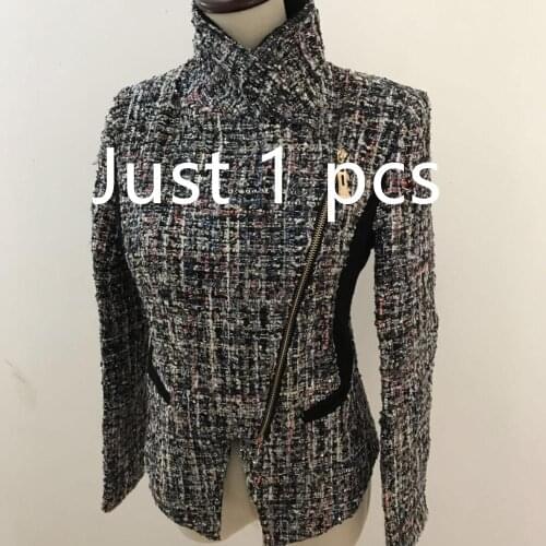 Elegant Long Sleeve Plaid Jackets Female Vintage Oversize Tassel Tweed Wool Blends Black