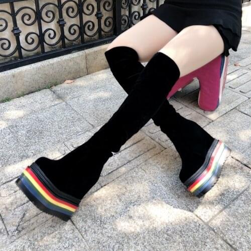 Sexy Thigh High Boots Winter Platform Boots Women Over the Knee Boots Suede Long Boots High Heels Fur Plush Wedge Shoes Woman