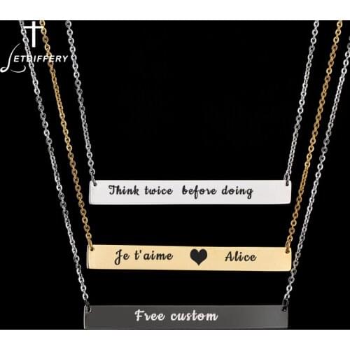 Letdiffery 50mm Titanium Bar Engrave Pendant Necklace Personalized Engraved Name Date for Birthday Anniversary Gifts Party