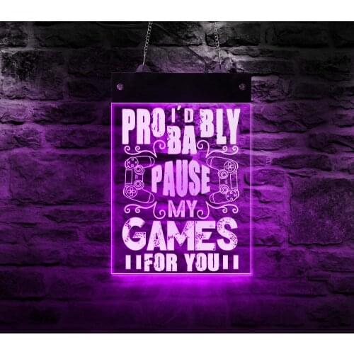 Pause My Game For You Gamer Quote LED Neon Sign Remote Control Gamepad Controller RGB Color Lighting Wall Art Display Sign Board