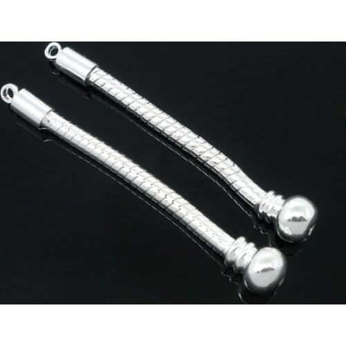 8SEASONS 5Pairs Silver color drop earrings Fit European Charm Beads 50mm (B04776)