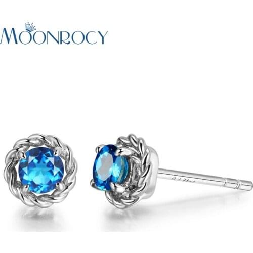 MOONROCY Silver Color CZ Blue Crystal Earrings for Women Girls Jewelry Flower Gift Dropshipping Office Jewlery Wholesale
