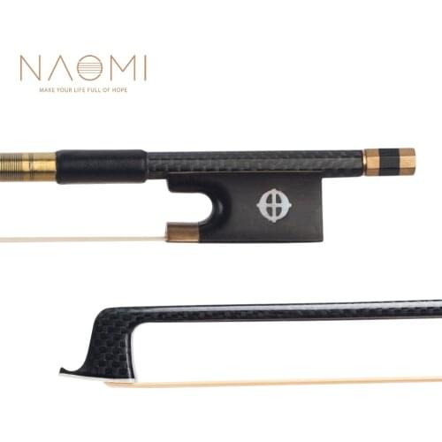 NAOMI Advanced 4/4 Size Violin/Fiddle Bow Grid Carbon Fiber Round Stick Sheep Skin Grip Ebony Frog Natural Horsehair Durable Use
