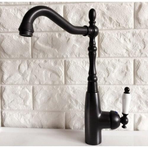 Kitchen Wet Bar Bathroom Vessel Sink Faucet Black Oil Rubbed Bronze One Handle Swivel Spout Mixer Tap Single Hole mnf379