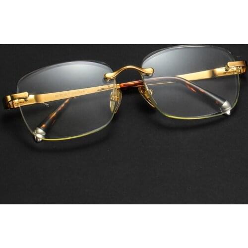 Ladies Glass Sunglasses Vintage Men Titanium Frame + Natural Crystal Stone Lens Rimless Sun Glasses Anti Scratch Brand Designer