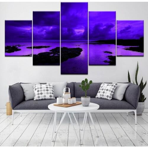 Modern Home Wall Art Decor Frame Pictures 5 Pieces Sunset Glow Rock Sea Level Seaview HD Printed Painting Canvas For Living Room