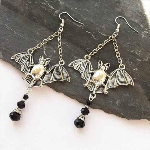 Gothic Bat Earrings Halloween For Women Animals Choker Bat Dangle Earring with Black crystal bead pendant Hip Hop Chocker Gifts