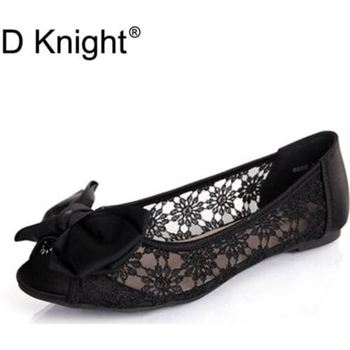 New Fashion Bow Round Toe Slip-on Women Lace Flats Comfortable Ladies Casual Flat Shoes Womens Lace Ballerinas Flats Size 35-40