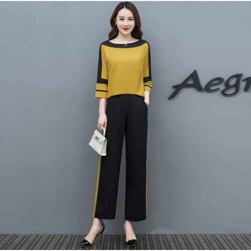 New Korean Version Lady Style Leisure Show Thin Temperament Chiffon Suit WomenS Two Piece Set Fashionable Wide Leg Pants Girl