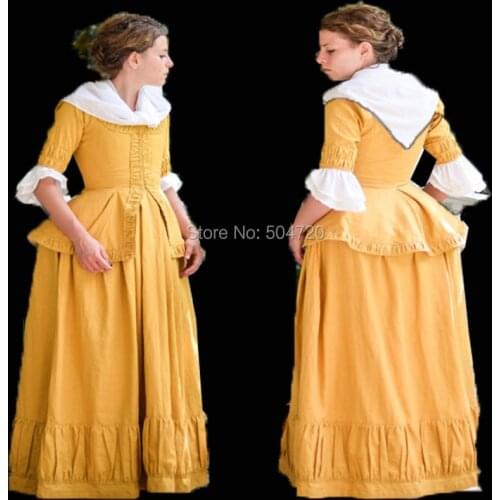 Tailored!Elegant Yellow long sleeves Duchess Queen Marie Antoinette Period Masquerade Theatre Civil war Gown dress HL-509