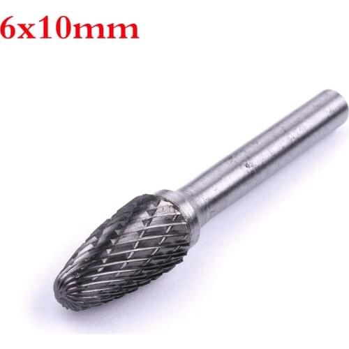 1PC 6mm Shank 10mm Head Tungsten Carbide Rotary Burrs Cutter Double-cut Rotary File for Metal Jade Dremel Rotary Tools 6*10mm
