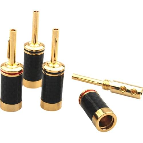 4Pcs Brass Gold Plated Carbon Fiber Banana Plug Free Welding Audio Adapter Speaker Connector