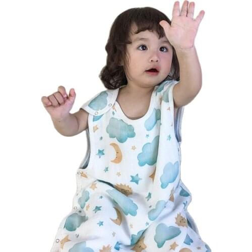8 layers 70% bamboo+30% cotton Newborn Sleeveless Baby Sleeping Bag Cartoon Bear muslin Kids Warm Sleep Bag Printing Pattern S2