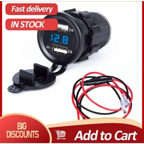 Newest Dual USB Charger Socket Adapter LED Display With Dust Cover Power Socket 12-24V Car Motorcycle Boat Car Accessories