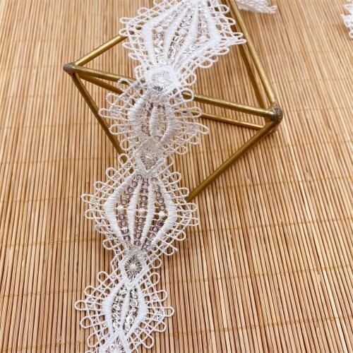 Ivory White Water-Soluble Lace Trim Sequins Polyester DIY Dress Fabrics Nigerian Lace Fabric 2020 High Quality Lace V2875