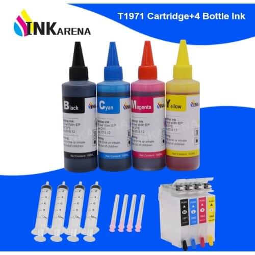 INKARENA 400ml Refill Ink + Printer Ink Cartridge For Epson T1971 XL Expression XP 101 201 211 401 204 104 214 411 WF-2532