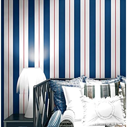 Envirmental Blue red Bold stripes PVC wallpaper children Kids livingroom Bedding Room Mediterranean style