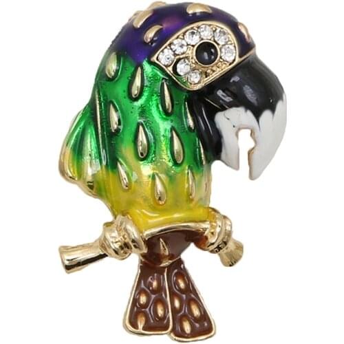 OneckOha Enameled Big Mouth Parrot Brooches Rhinestone Animal Pin Womens Garment Accessories