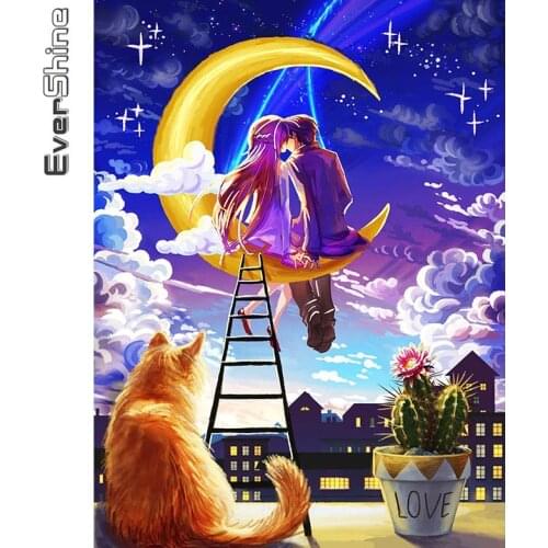 Evershine Diamond Painting Couples Full Square Round Mosaic Diamond Embroidery Cartoon 5D DIY Moon Rhinestone Picture Home Decor