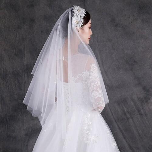 Fashion Wedding Veil Simple Tulle White Ivory Two Layers Bridal Veil Cheap Bride Accessories 85cm Short Women Veil With Hairband