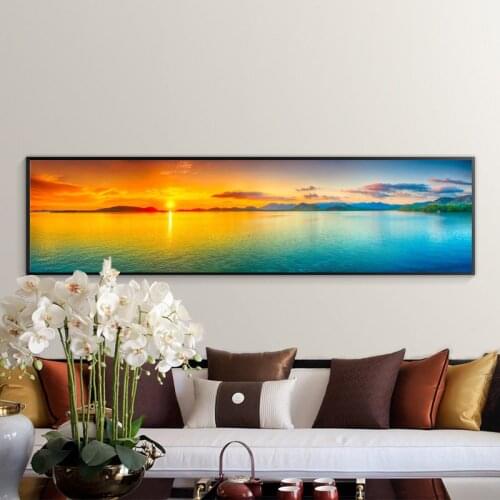 Modern Landscape Posters and Prints Wall Art Canvas Painting Sunrise Sea Mountain Picture for Living Room Cuadros Decor No Frame