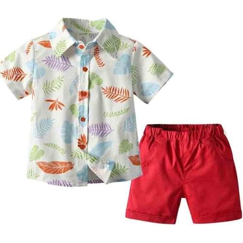 Fashion Little Boys Gentleman Summer Clothes Set Print Pattern Shirt Top+Shorts 2Pcs Suit Boys Casual Outfit