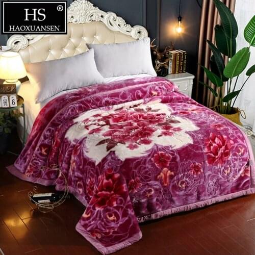 Beautiful Flower Pattern 3 kg Purple Raschel Blanket Double Layer Breathable Cozy All Season 180*220 cm Warm Comforter
