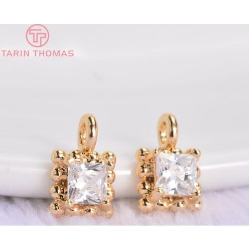 6PCS 5x7MM 24K Gold Color Plated Brass with Zircon Square Pendants Charms High Quality DIY Jewelry Making Findings