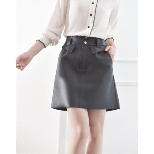 Mini skirts women genuine leather skirts womens 2021 korean fashion A-Line high waist Skirt Ladies Streetwear