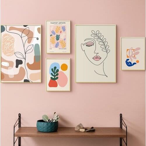 Trendy Abstract Leaves Canvas Painting Henri Matisse Botanical Poster Print Wall Art Line Drawing Picture for Living Room Decor