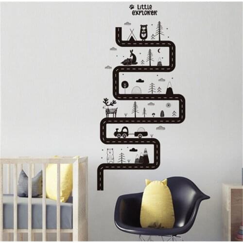Cartoon Car Road Track Wall Stickers for Kids room Living room Bedroom Background Wall Decor Art Mural
