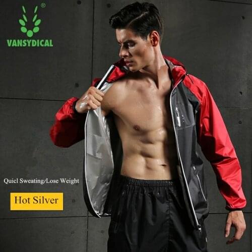 Vansydical Sports Running Jackets Men Hooded Gym Clothing Quickly Sweating Fitness Training Lose Weight Sauna Sportswear Tops