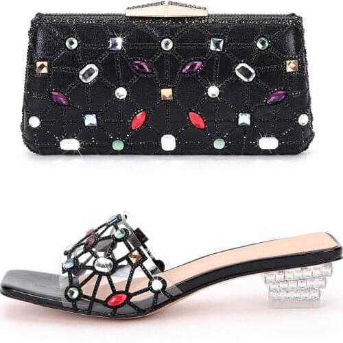 Party womens shoes wallet set glittering crystal shoes wedding banquet womens shoes 2021 Italian new design