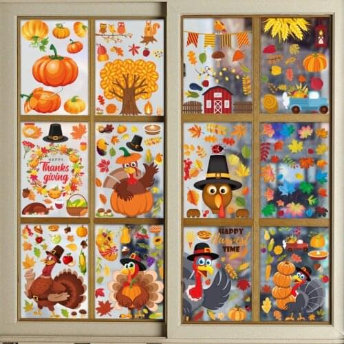 Thanksgiving DIY Stickers Turkey Pumpkin Maple Leaf Creative Static Sticker Thanksgiving Glass Window Decoration Wall Sticker